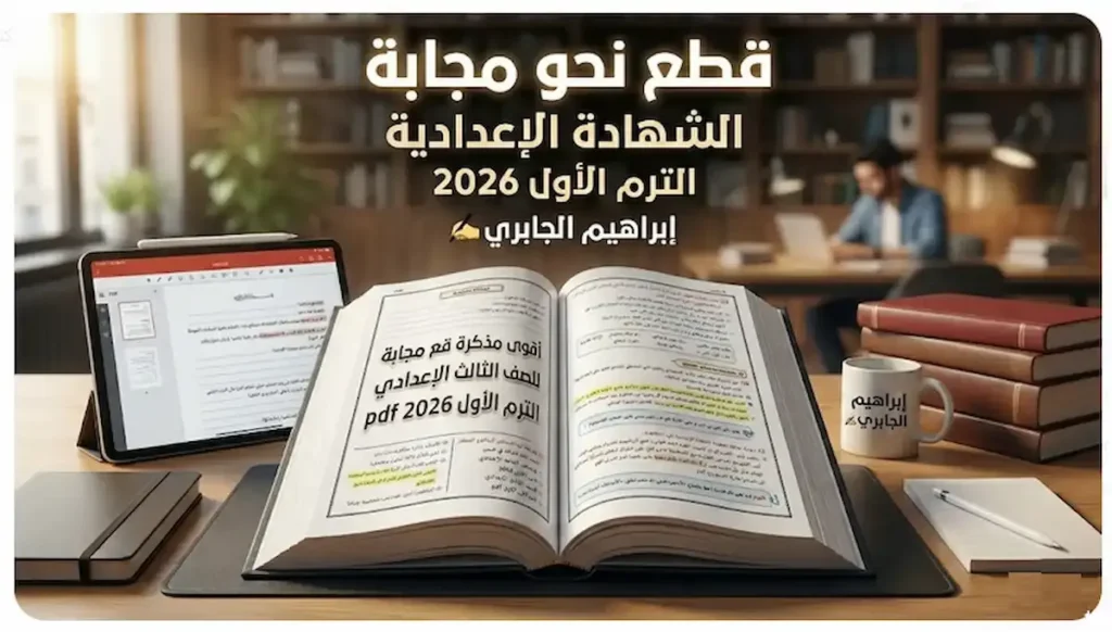 أقوى مذكرة قطع نحو مجابة للصف الثالث الإعدادي الترم الأول 2026 pdf للأستاذ إبراهيم الجابري